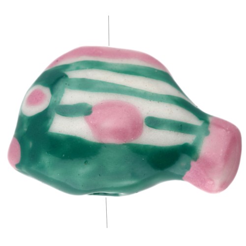Perla pesce in ceramica 23x16 mm - motivo a strisce - Verde - Rosa x1