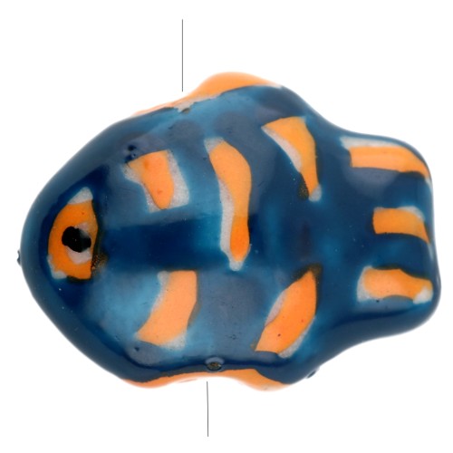 Perlina pesce in ceramica 18x14 mm - Blu scuro - Arancione x1
