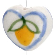 Perlina cuore in ceramica 12x14 mm - motivo limone - Bianco - Giallo x1