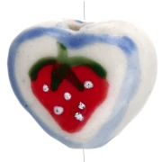 Perla cuore in ceramica 12x14 mm - motivo fragola - Bianco - Rosso x1