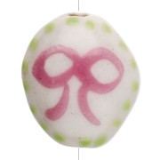 Perla ovale in ceramica 15x12,5 mm - Motivo a fiocco - Bianco - Rosa - Verde x1