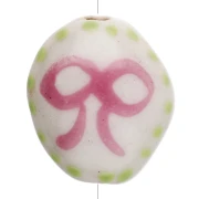 Perla ovale in ceramica 15x12,5 mm - Motivo a fiocco - Bianco - Rosa - Verde x1