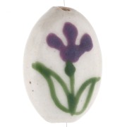 Perla ovale in ceramica 19x14,5 mm - motivo floreale - Bianco - Viola - Verde x1