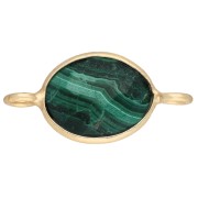 Distanziatore ovale 18x9 mm in pietra semipreziosa - Dorato con oro fino - Malachite x1