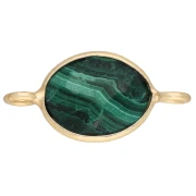 Distanziatore ovale 18x9 mm in pietra semipreziosa - Dorato con oro fino - Malachite x1
