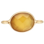 Distanziatore ovale 18x9 mm in pietra semipreziosa - Dorato con oro fino - Calcedonio giallo