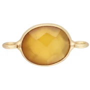 Distanziatore ovale 18x9 mm in pietra semipreziosa - Dorato con oro fino - Calcedonio giallo