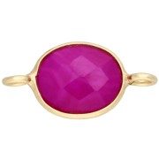 Distanziatore ovale 18x9 mm in pietra semipreziosa colorata, dorato con oro fino - Calcedonio rosa|raw }}