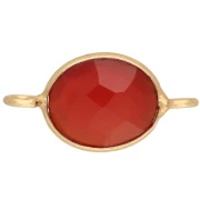 Distanziatore ovale 18x9 mm in pietra semipreziosa colorata - Dorato con oro fino - Onice rosso x1