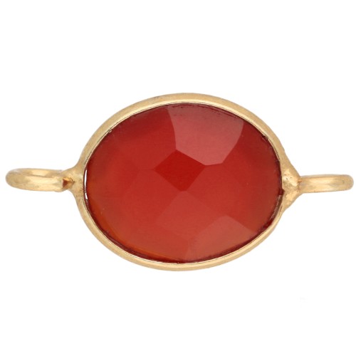Distanziatore ovale 18x9 mm in pietra semipreziosa colorata - Dorato con oro fino - Onice rosso x1