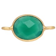 Distanziatore ovale 18x9 mm in pietra semipreziosa colorata - Dorato con oro fino - Onice verde x1