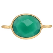 Distanziatore ovale 18x9 mm in pietra semipreziosa colorata - Dorato con oro fino - Onice verde x1