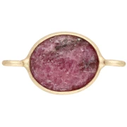 Distanziatore ovale 18x9 mm in pietra semipreziosa - Dorato con oro fino - Rodonite x1