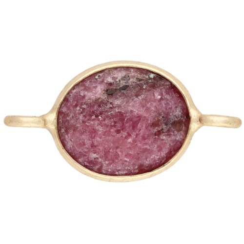 Distanziatore ovale 18x9 mm in pietra semipreziosa - Dorato con oro fino - Rodonite x1