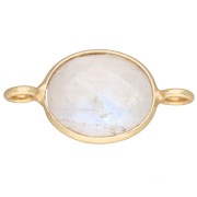 Distanziatore ovale 18x9 mm in pietra semipreziosa - Dorato con oro fino - Pietra di luna x1