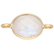 Distanziatore ovale 18x9 mm in pietra semipreziosa - Dorato con oro fino - Pietra di luna x1
