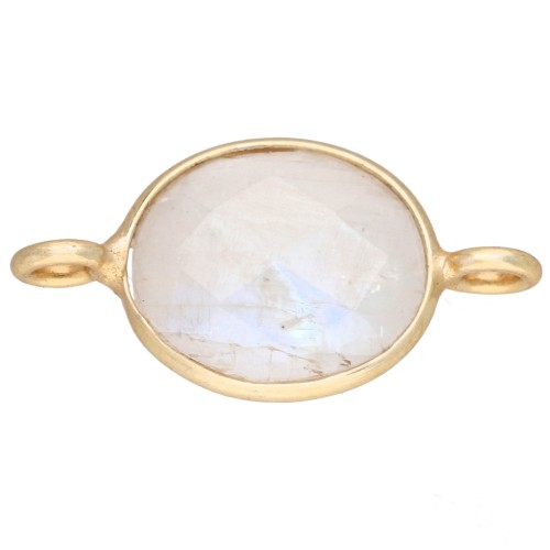 Distanziatore ovale 18x9 mm in pietra semipreziosa - Dorato con oro fino - Pietra di luna x1