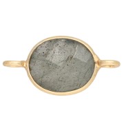 Distanziatore ovale 18x9 mm in pietra semipreziosa - Dorato con oro fino - Labradorite x1