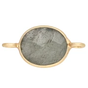 Distanziatore ovale 18x9 mm in pietra semipreziosa - Dorato con oro fino - Labradorite x1