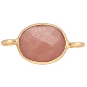Distanziatore ovale 18x9 mm in pietra semipreziosa - Dorato con oro fino - Pietra di luna color pesca|raw }}