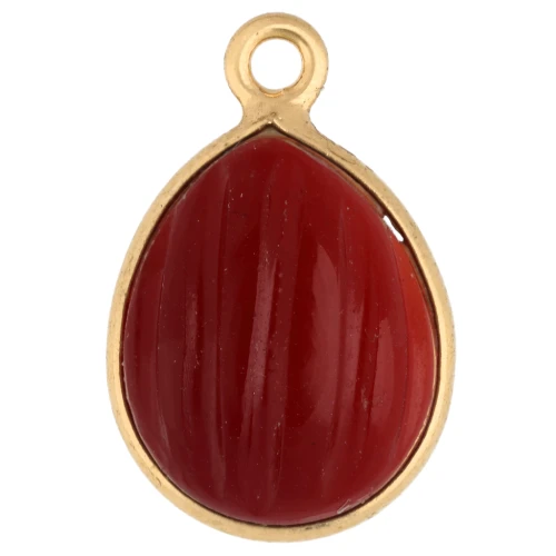 Pietra semipreziosa a goccia Striato 17x11 mm - Dorato con oro fino - Granato x1