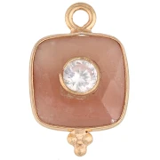 Pendente quadrato 17x11 mm con pietra semipreziosa e zirconi - Dorato con oro fino - Pietra di luna color pesca