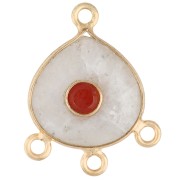 Pendente a candelabro 23x19 mm con gemma - Dorato con oro fino - Pietra di luna - Corniola