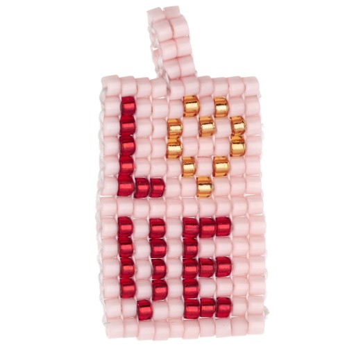 Ciondolo rettangolare di perline 29x14 mm motivo LOVE - Rosa - Rosso x1