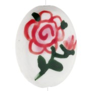 Perla ovale in ceramica 19x16 mm - motivo floreale - Bianco - Rosa - Verde x1