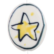 Perla ovale in ceramica 19,5x16 mm - Motivo a stella - Bianco - Giallo x1