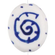 Perla ovale in ceramica 18,5x15 mm - Motivo conchiglia - Bianco - Blu scuro x1