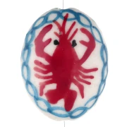 Perla ovale in ceramica 21x16,5 mm - Motivo aragosta - Bianco - Rosso x1