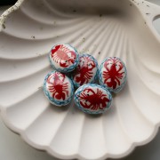 Perla ovale in ceramica 21x16,5 mm - Motivo aragosta - Bianco - Rosso x1