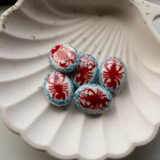 Perla ovale in ceramica 21x16,5 mm - Motivo aragosta - Bianco - Rosso x1
