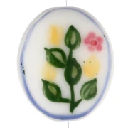 Perla ovale in ceramica 20,5x18 mm - Motivo albero di limone - Bianco - Verde - Giallo x1