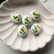 Perla ovale in ceramica 20,5x18 mm - Motivo albero di limone - Bianco - Verde - Giallo x1