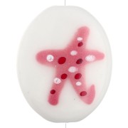 Perla ovale in ceramica 21x18 mm - Motivo stella marina - Bianco - Rosa x1