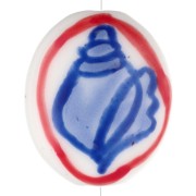 Perla ovale in ceramica 20,5x17 mm - motivo conchiglia - Bianco - Blu - Rosso x1
