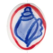 Perla ovale in ceramica 20,5x17 mm - motivo conchiglia - Bianco - Blu - Rosso x1
