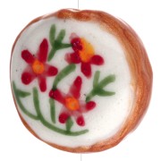 Perla rotonda appiattita in ceramica da 20 mm - fiori - Bianco - Rosso x1