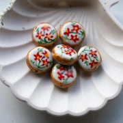 Perla rotonda appiattita in ceramica da 20 mm - fiori - Bianco - Rosso x1