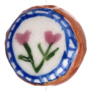 Perla rotonda appiattita in ceramica da 20 mm - fiori - Marrone - Blu x1