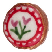 Perla rotonda appiattita in ceramica da 20 mm - fiori - Marrone - Rosso x1