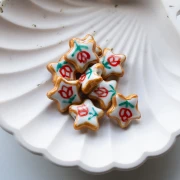 Perla a stella in ceramica da 17 mm - motivo a tulipano - Bianco - Rosso x1