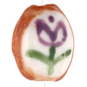 Perla ovale in ceramica 15x12,5 mm - Motivo floreale - Bianco - Marrone - Viola x1|raw }}
