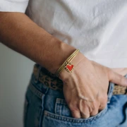 Ciondolo a cuore con perline da 19 mm - Rosso - Oro x1