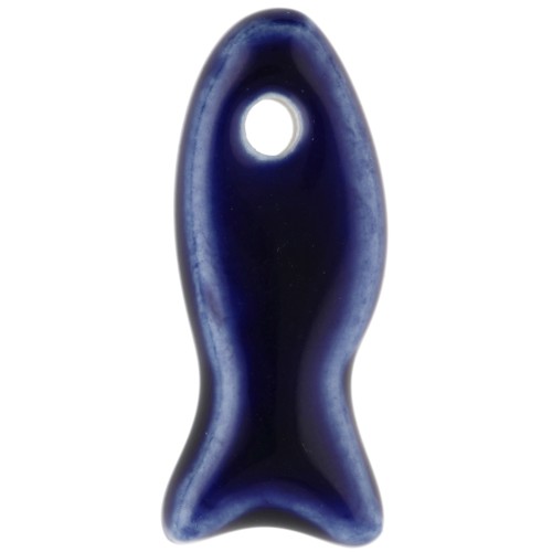 Ciondolo a forma di pesce in ceramica 25x10 mm - Blu scuro x1
