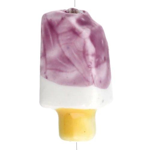 Perla di ghiaccio in ceramica 15x8 mm - Viola - Bianco x1