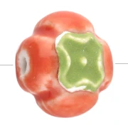 Perlina pomodoro in ceramica da 16 mm - Arancione - Verde x1