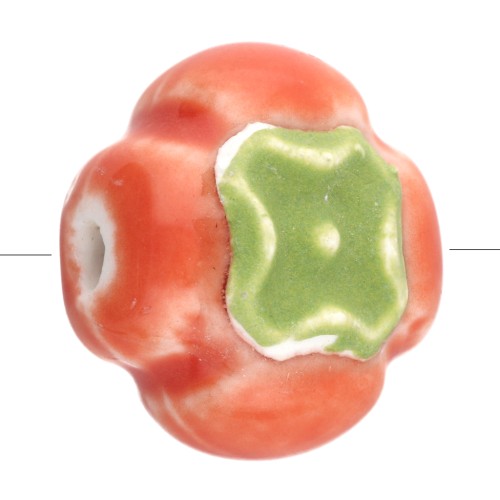 Perlina pomodoro in ceramica da 16 mm - Arancione - Verde x1